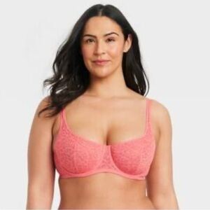 NWT Auden Lace Underwire Bra in Coral Pink 36DD